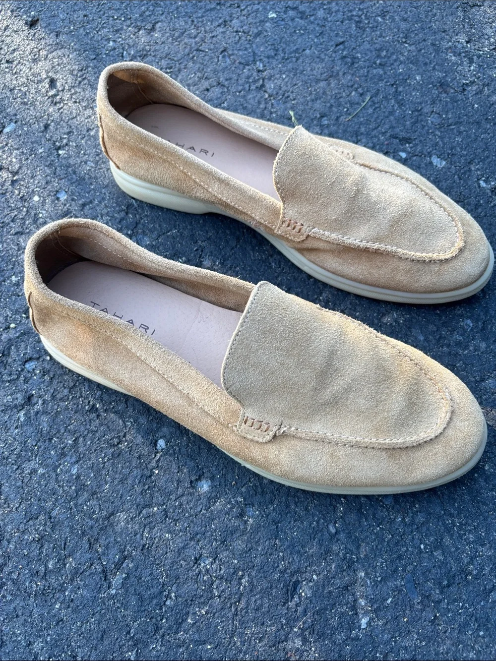 Tahari Beige Suede Slip-On Loafers
